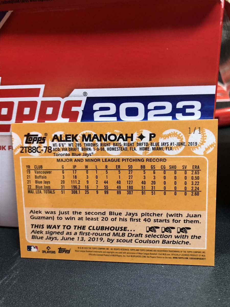 WickedCurveCard's tweet image. Super stoked! My wife just pulled the Alex Menoah Superfractor 1/1! First time pulling one from a pack! #ToppsSeries2 #TheHobby