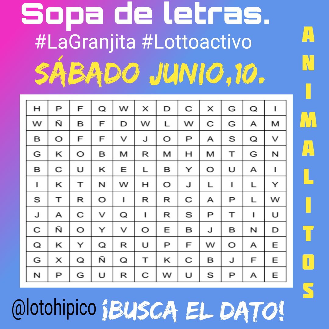 La sopita.!! 
#SÁBADO 10 DE JUNIO 2023. 
¡BUSCA ERRR DATO MIJO! #animalitos #LaGranjita #lottoactivo #SOPADELETRASANIMALITOS

 Agradezco dar un retweet