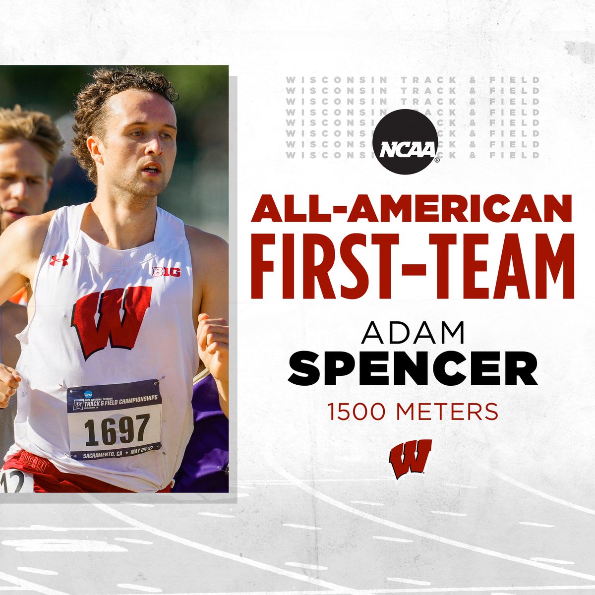 BadgerTrackXC's tweet photo. Stellar Spencer! 

#Badgers Adam Spencer finishes third in the 1500 meters at the @NCAATrackField Championships! 

#OnWisconsin https://t.co/70QZjMMHmy