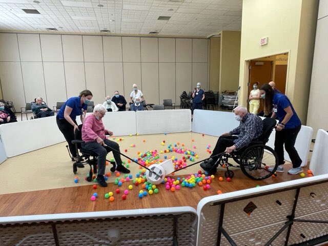 ElliottGuelph's tweet photo. Our recreation team is always planning fun and engaging activities for our residents. This week they had our residents playing life size Hungry, Hungry Hippos. It was an afternoon full of laughter ! #advancingseniorcare #oltca #orca #rhra #carfseeandshare #elliottexcellence https://t.co/ZzKsANLHWl