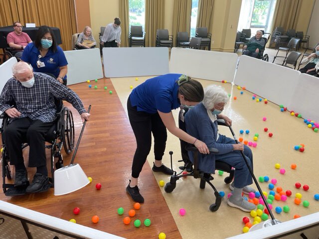 ElliottGuelph's tweet photo. Our recreation team is always planning fun and engaging activities for our residents. This week they had our residents playing life size Hungry, Hungry Hippos. It was an afternoon full of laughter ! #advancingseniorcare #oltca #orca #rhra #carfseeandshare #elliottexcellence https://t.co/ZzKsANLHWl