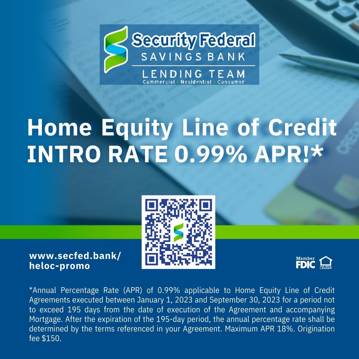 Home Improvements ✅
Pay off High Interest Rate Credit Cards ✅
🗝️
Unlock a 🌎 of endless possibilities with a SecFed Home Equity Line of Credit.
Take advantage of a great introductory rate of only 0.99% APR!*
secfed.bank/heloc-promo
 #homeequity#lineofcredit#endlesspossibilities