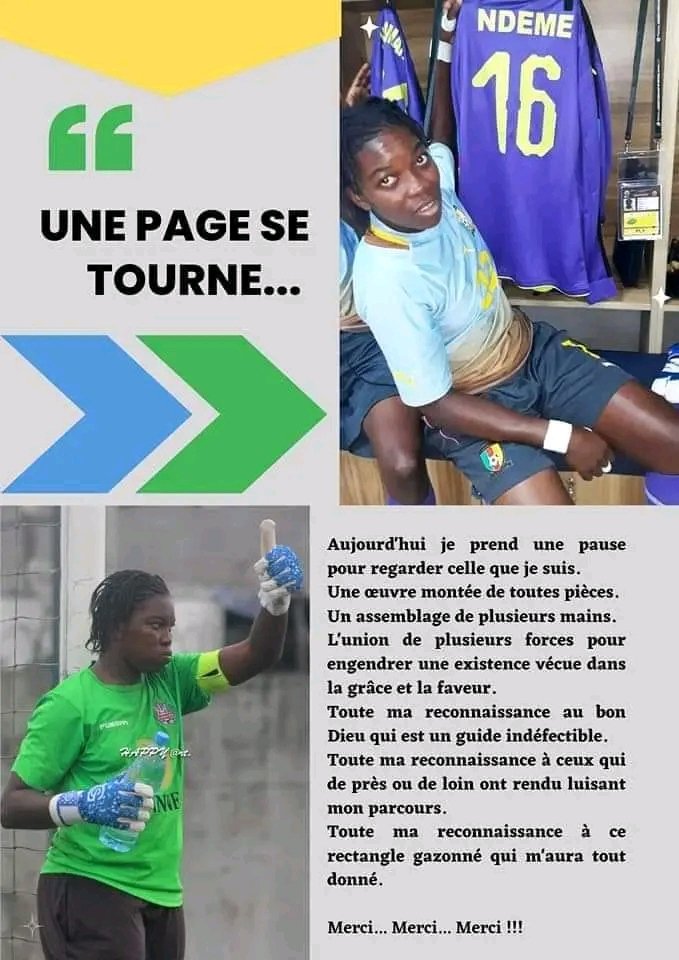 End of an Era - Diane Nadege Ndeme🇨🇲 retires.The former Indomitable Lioness hangs her gloves on her birthday.  Played her last club football match today for AS Fortuna. 9 seasons in the top tier at Caïman Filles & AS Fortuna. Bronze medalist at WAFCON 2018