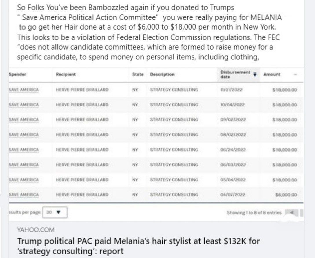 @OccupyDemocrats Hey Melania you better sit down and buckle up that seat belt you got some explaining to do about that $132,000 for Hair appointments out of Donnie’s Campaign funds.