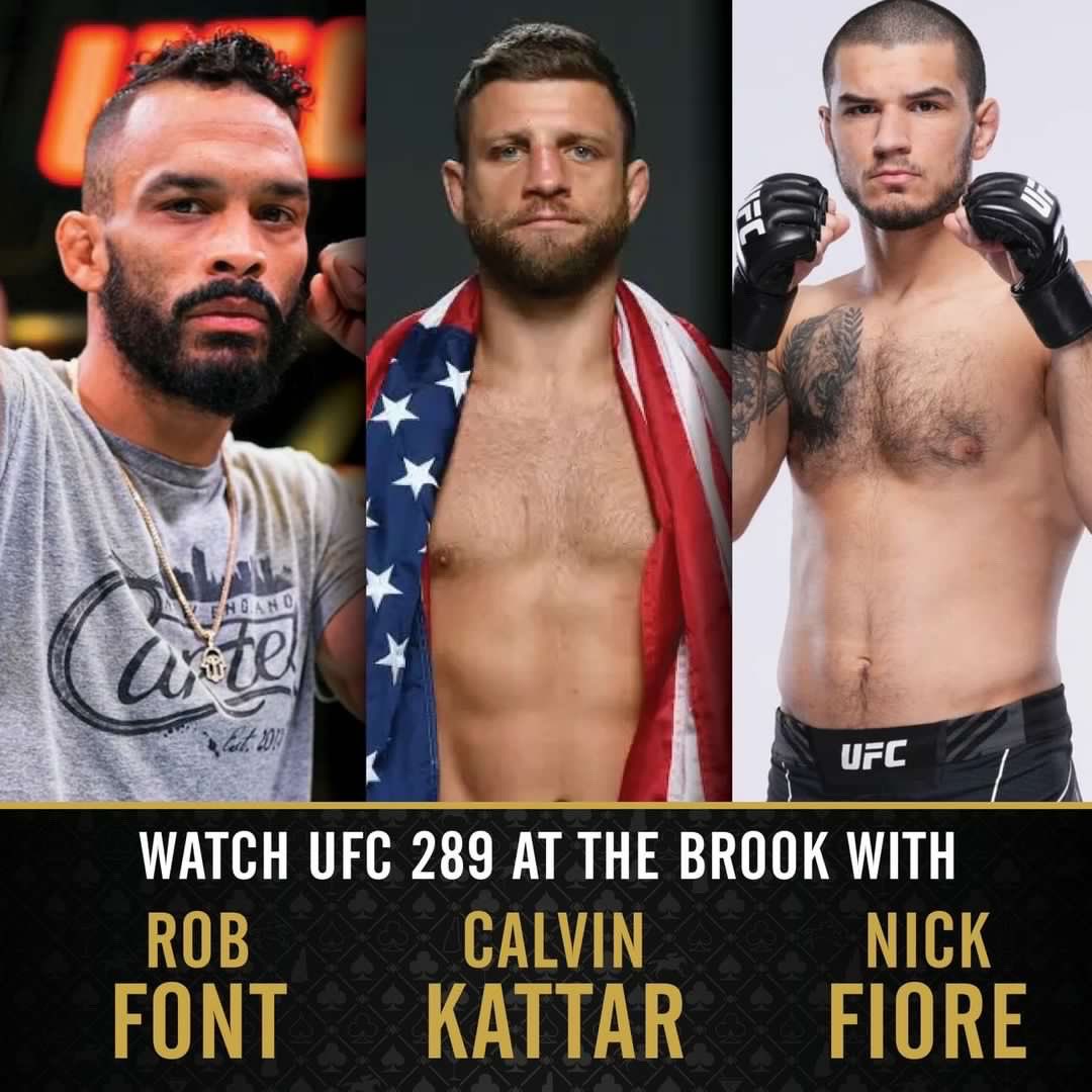 Who’s coming to @TheBrookCasino to watch #UFC289 with us? @CalvinKattar @RobSFont @TomPags_MMA @TysonChartier