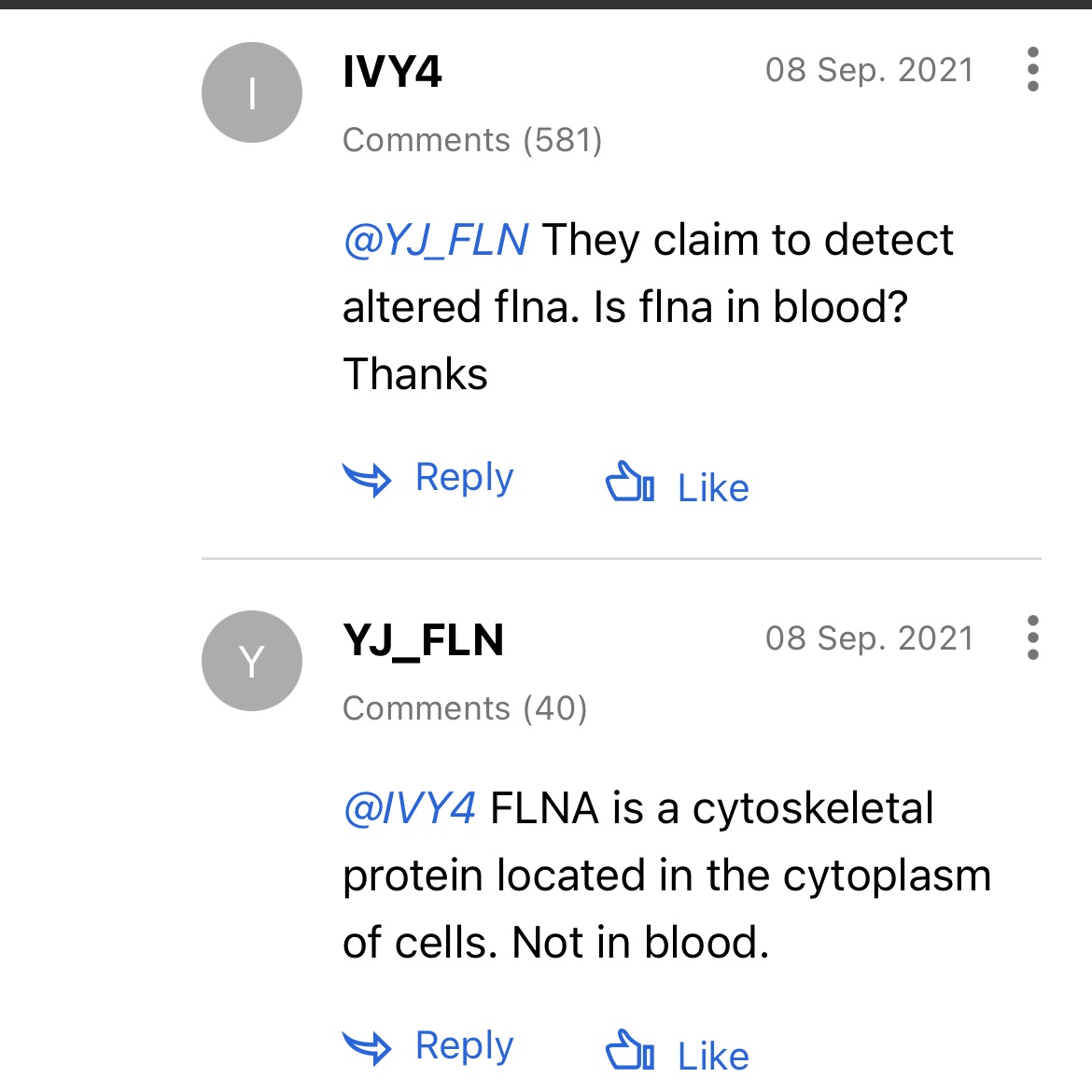 @Adrian_H @jesse_brodkin Dr. Jari Ylanne, a filamin expert in Finland, agrees that FLNA is not found in blood plasma or serum. 

It’s intracellular, thus would be centrifuged down with all the cells and discarded. 

An improper blood prep, storage (freeze/thaw) or hemolysis would have cellular debris.