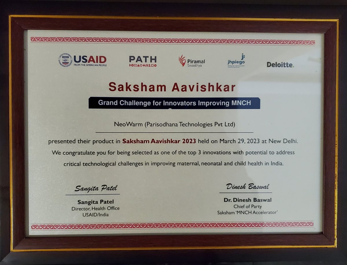 parisodhana's tweet photo. This recognition provides the impetus to help us accelerate our mission to #SupportMillionPreemies in India and other #LMICs. #NeoWarm #SupportMillionPreemies @USAID_Saksham @JhpiegoIndia @PATHtweets @gchallenges @WINFoundation3 @usaid_india @UN_EWEC @UNICEF @save_children https://t.co/GKlnmfIdEO