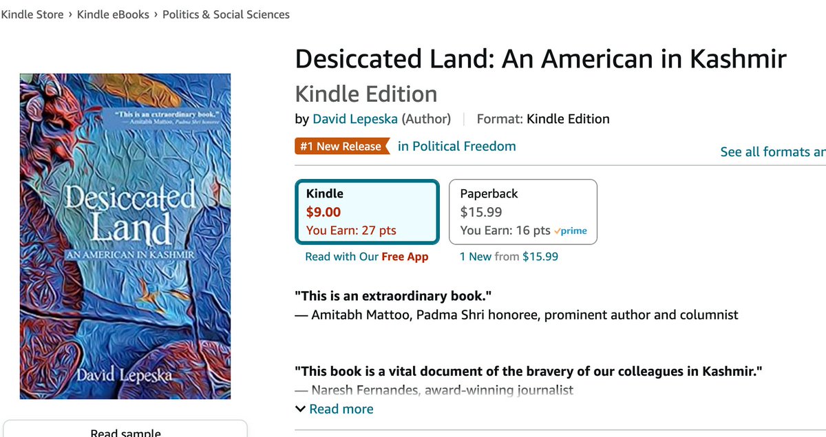 dlepeska's tweet image. Stunned & humbled to wake up & find my book at #1 @amazon in multiple categories (Political Freedom, South Asia) & top 10 in others. So incredibly grateful for all the love and support. amazon.com/dp/939548120X/ Thanks & huge congrats to @kashmirobserver @VPBooks @FirstForays 🙏