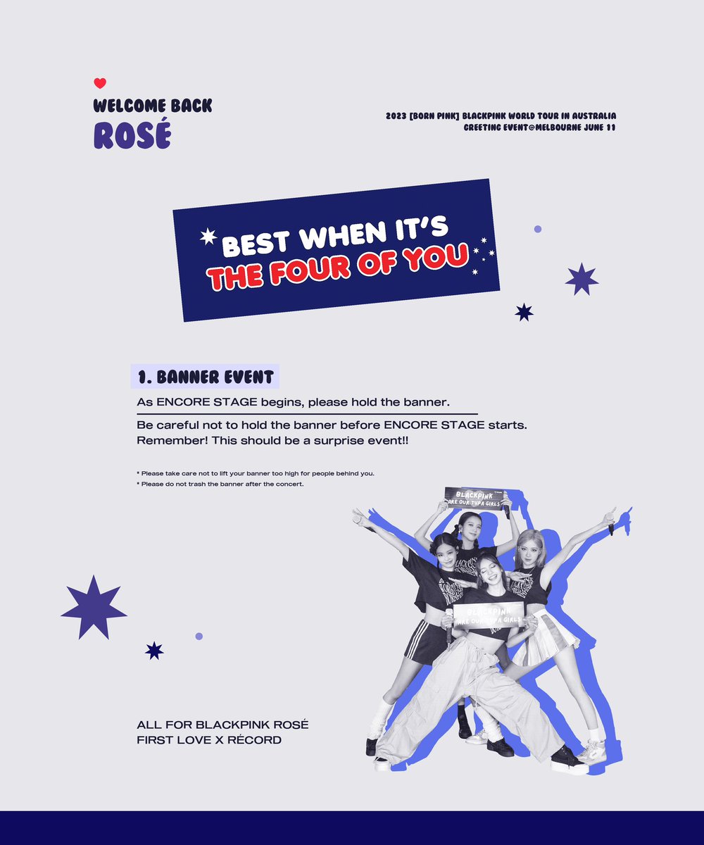 Best When It's the Four of You

GREETING EVENT by 
@firstlove_rose and @record211

🗓  JUNE 11

Distribution starts from 1pm on the 11th(Sun) at GATE 4. 

#블랙핑크 #로제 
#BLACKPINK #ROSÉ