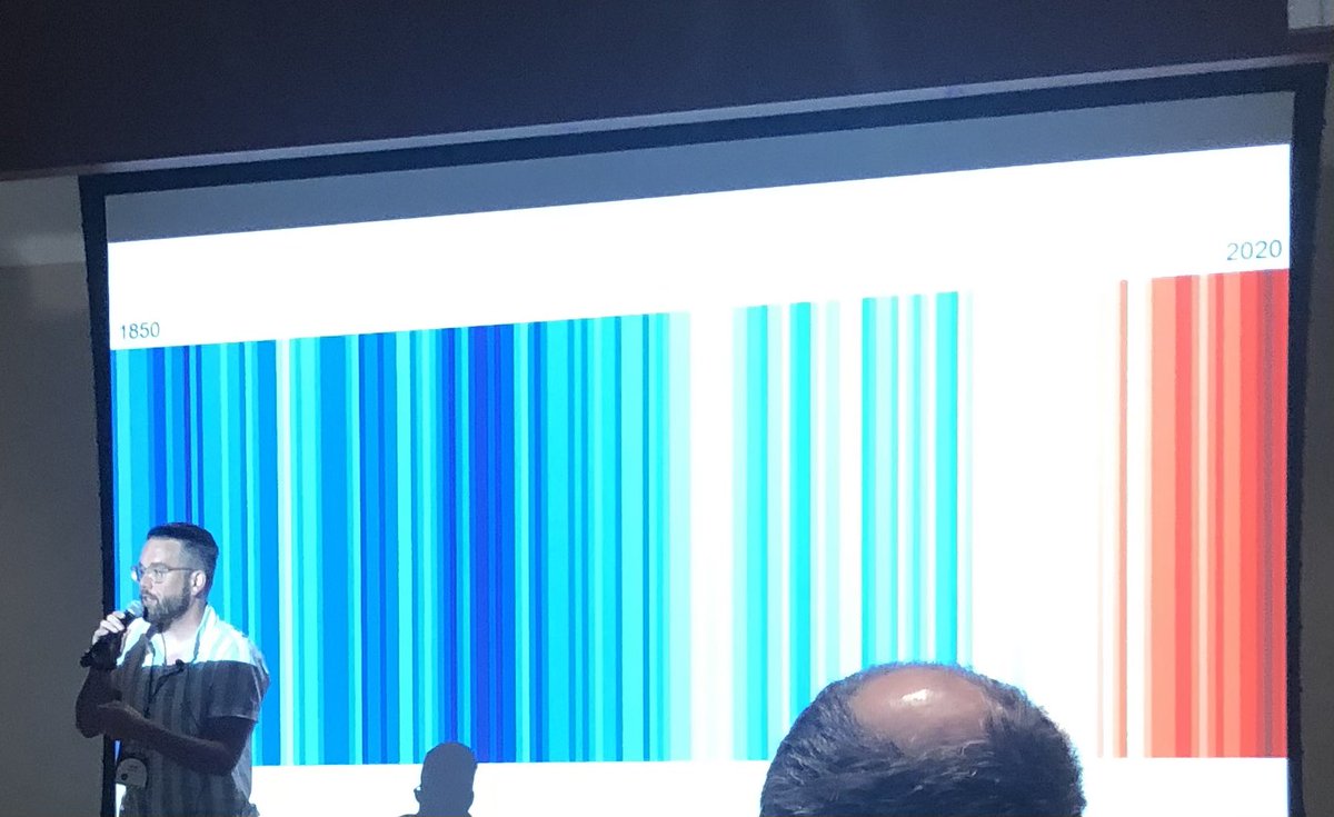 #ClimateStripes during the keynote at 
#SOTMUS2023 by Jeremy Hoffman - great to hear about the Geography of Climate Inequity! @sotmus