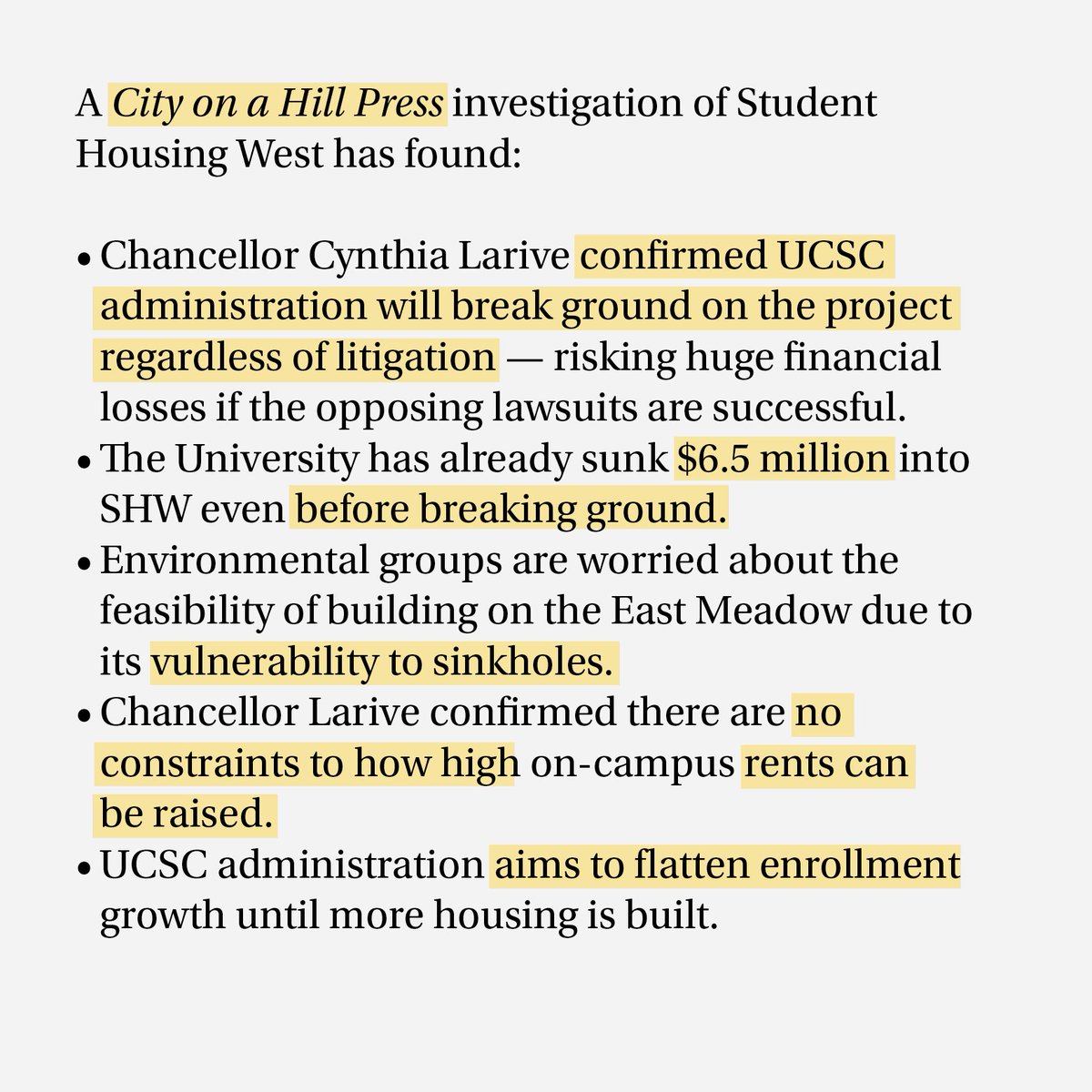 Here is a timeline on Student Housing West, developments, lawsuits, and more: