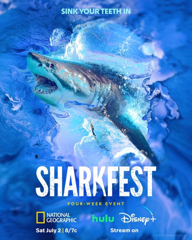 Disney’s #NationalGeographic Four-Week Event : #Sharkfest begins July 2, 2023 on National Geographic Channel & on Disney’s #Hulu and #DisneyPlus in the U.S. 🇺🇸 #TheWaltDisneyCompany