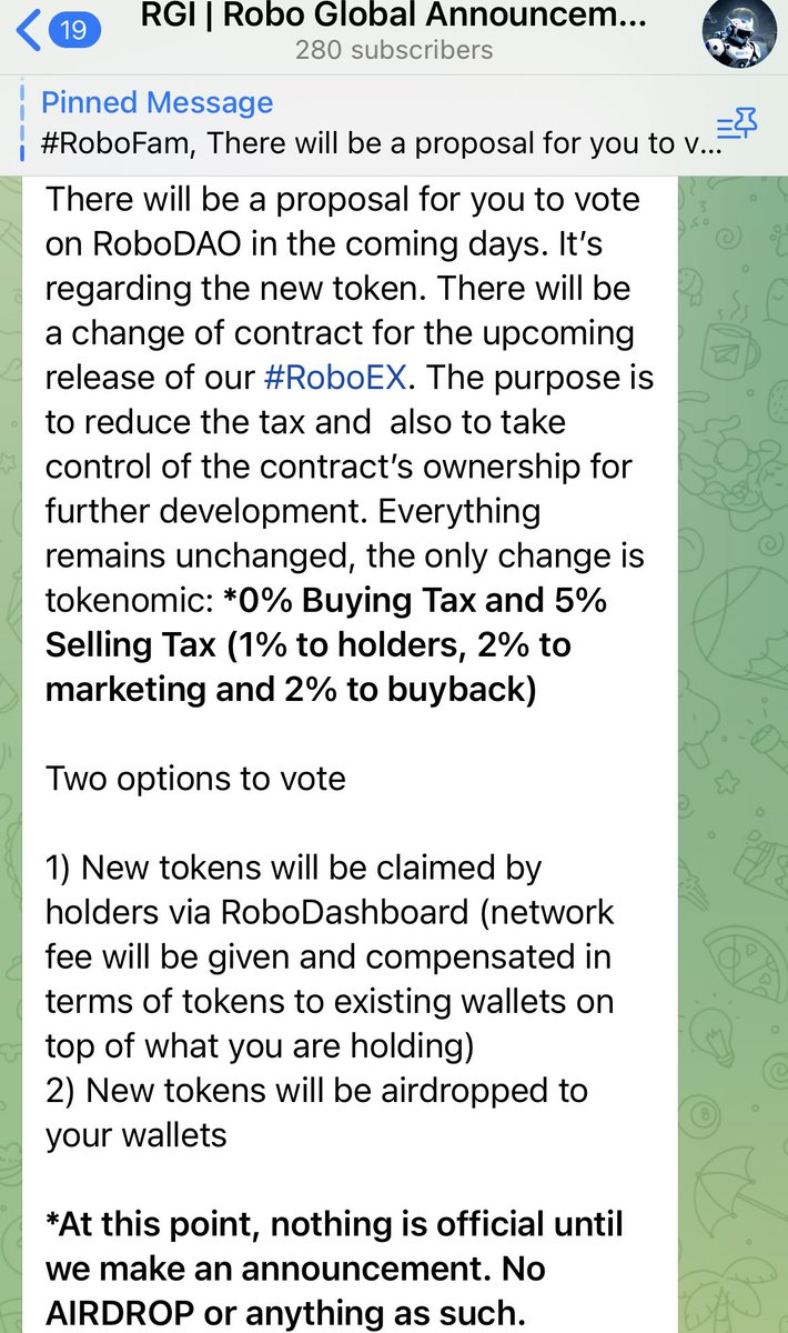 #BREAKING 🚨

@RGI_info has a new proposal coming soon to the #RoboDao reguarding the new #Token✊🏼 Make sure you participate! We want to see as many #RoboWarriors of #RoboInu satisfied with what happens👍🏼 $RBIF

Telegram: t.me/robo_inu

#Crypto #lgbtq #BUIDL #DeFi #DYOR