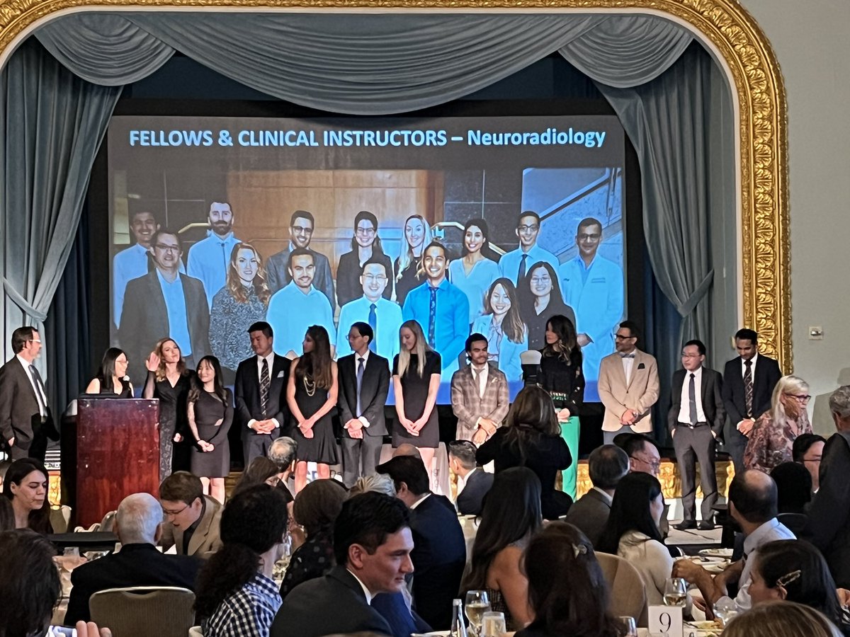 Wonderful time celebrating the amazing @UCSFimaging #neuroradiology fellows tonight, and the graduating #ucsf #radres! Fellowship directors @YiLiMD & @DrDreMDPhD presenting! @AnhTranMD @VGorolayMD @JeffHuangMD