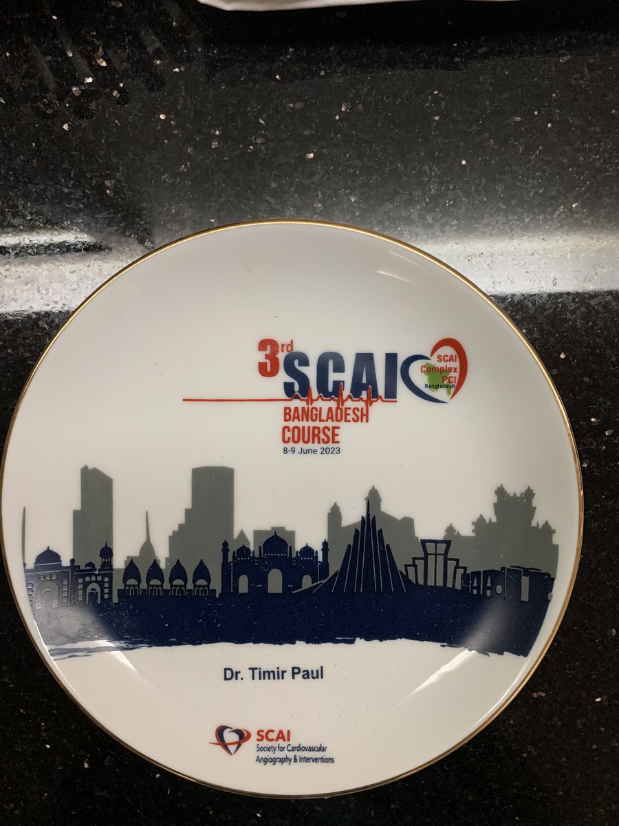 Thanks SCAI-Bangladesh #2023 for the thoughtful gift with name on the plate being invited faculty. 🇧🇩2 full day conference with huge attendance ✅ gave talk on #INOCA and #MINOCA invasive dx and mgnt. 🛫 on the way to Nepal to give talks on #IVUS, #graft angioplasty ⁦#case