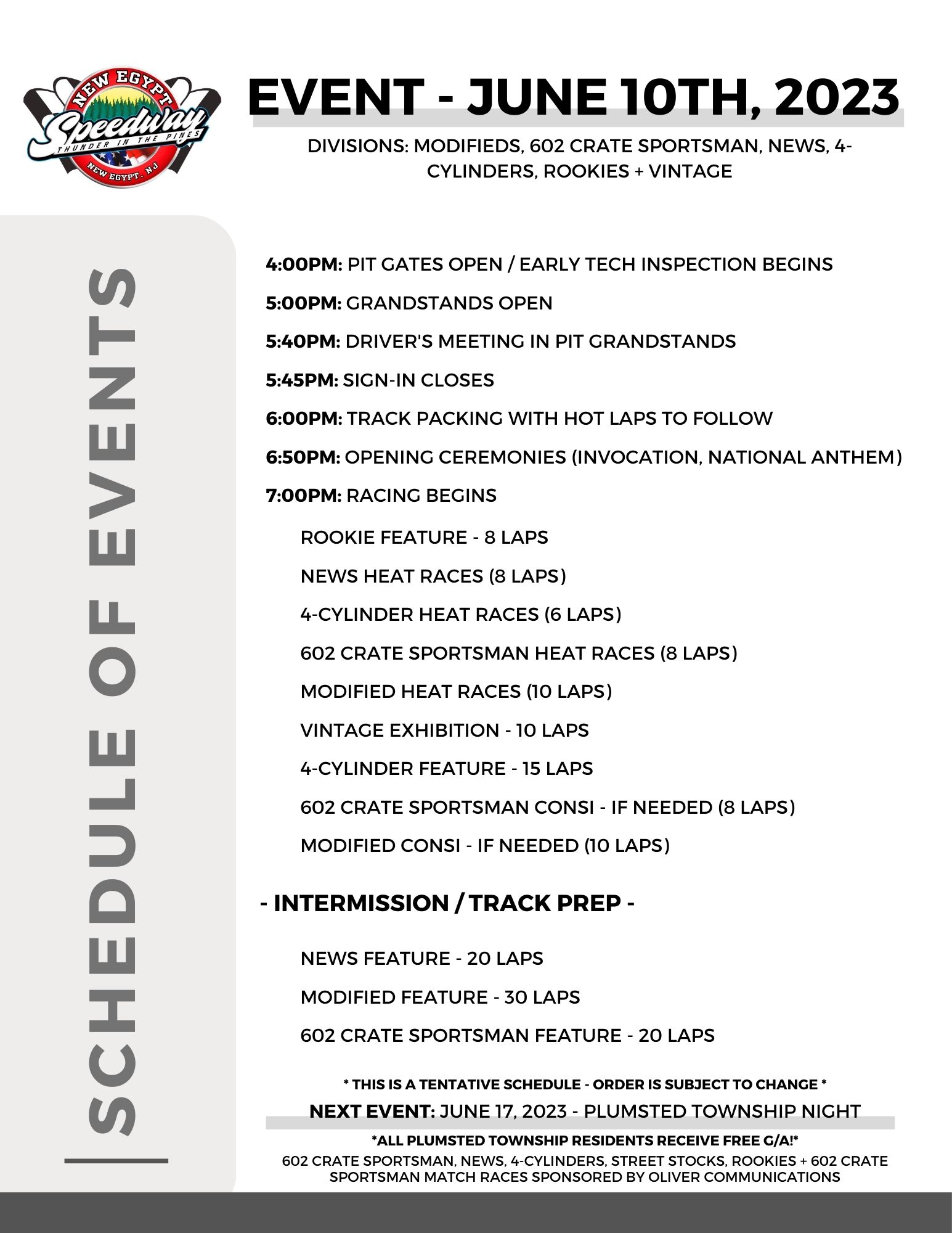 New Egypt Speedway on Twitter "Today's schedule of events! https//t.co/p55pMY9BMP" / Twitter