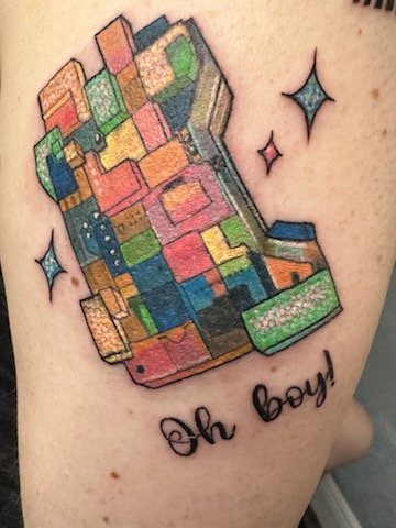 Geek tattoo 3 done today.   The Gummybear handlink from Quantum Leap with 'OH boy!' for @ScottBakula