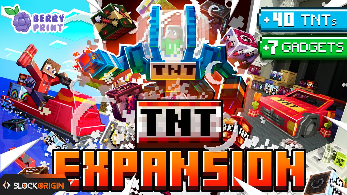 BlockOriginCo's tweet image. Have an explosive experience with TNT Expansion! Lay traps, throw dynamite, or simply go out with a bang, the choice is yours!

+More than 45 custom TNTs!
+TNT mech!
+Throwable Dynamite!
+Epic TNT gadgets!

TNT Expansion is out now in the #Minecraft Marketplace!