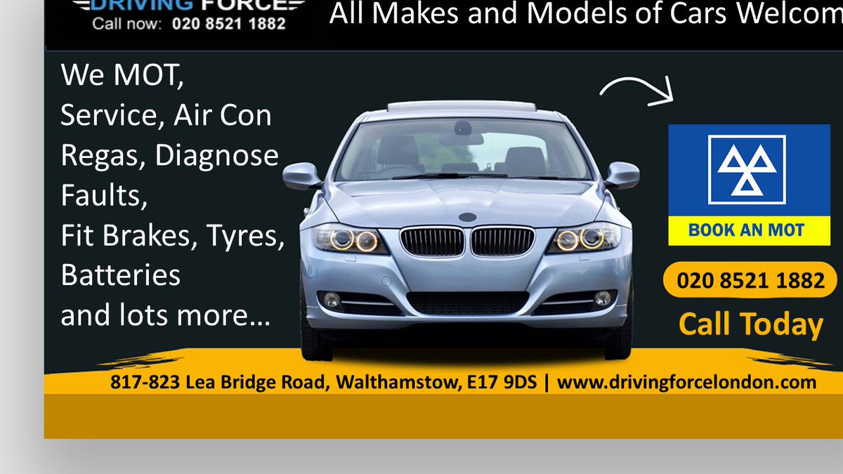 E17DrivingForce's tweet image. 📞 Call 02085211882 or visit drivingforcelondon.com to schedule your #service appointment today.  We are @E17DrivingForce.  Your #car deserves the best, call us today! 💪  #CarGarage #AutoServices #QualityRepairs #airconditioning
