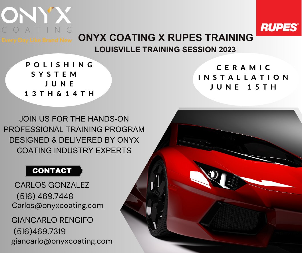 HELLO ALL ! Be a part of ONYX COATING training Session in association with Rupes USA. #carcare #detailing #autodetailing #cardetailing #carwash #detailersofinstagram #detailingworld #ceramiccoating #carsofinstagram #paintcorrection #paintprotection #automotive #onyxcoating #rupes