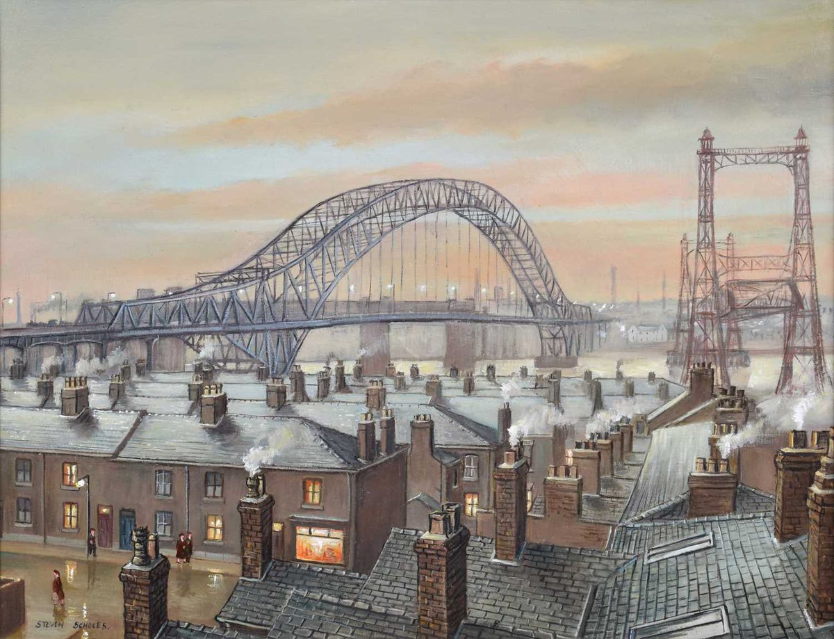 Plundering some gems on offer at @Wilson55Auction’s latest #NorthernArt sale this morning (see 👉 rb.gy/ce2w1) starting with one from a regular #GrimArt favourite 😍 … 
 
The Three Bridges, Widnes (Oil on canvas) by Steven Scholes (b.1952)