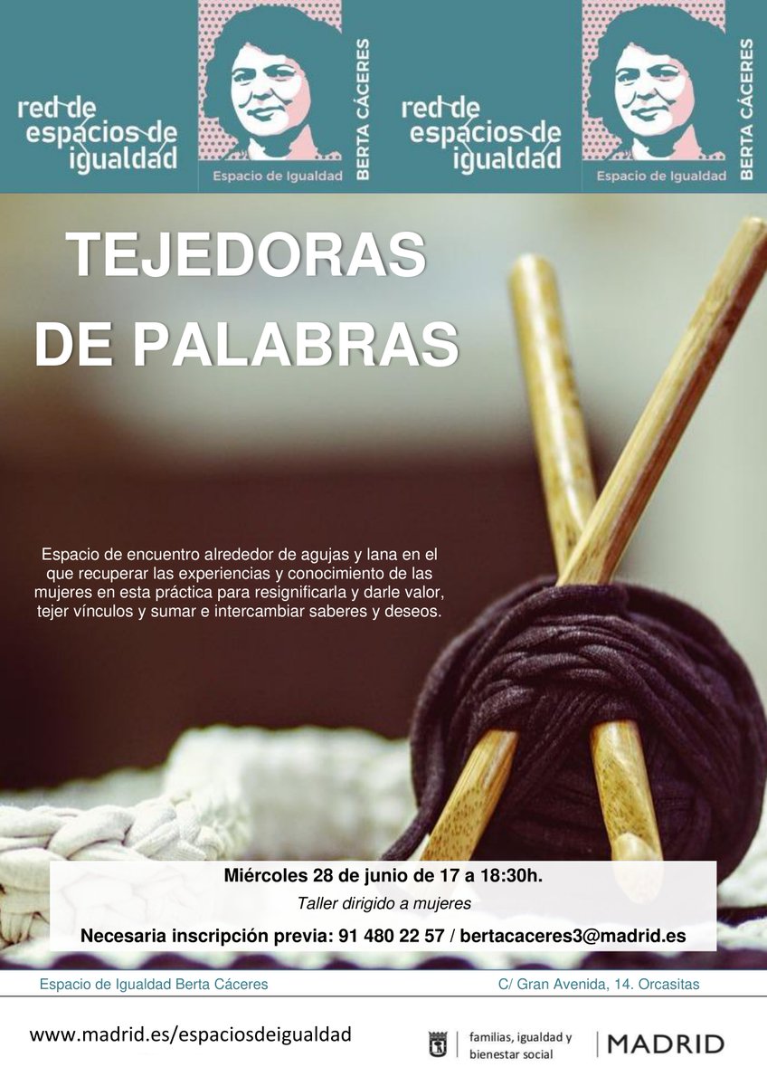 MadridIgualdad's tweet image. Tejer aprendizajes, dudas, ideas, relaciones, vínculos... alrededor de lanas y tejidos. 

En los #EspaciosdeIgualdad de @MADRID puedes encontrar grupos que se reúnen para #tejer y actividades relacionadas. 

#díamundialdetejerenpúblico #wwkipday
informate.madrid.es/78pwf
