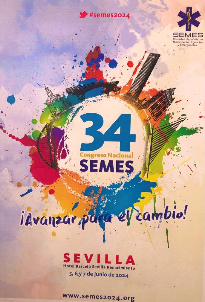 5-7 Jun 2024: 
☑️ 34 CONGRESO NACIONAL DE LA SOCIEDAD ESPAÑOLA DE MEDICINA DE URGENCIAS Y EMERGENCIAS  en #SEVILLA

364 días y bajando… <a href="/SEMES_/">SEMES</a> viajará a tierras andaluzas para su principal cita anual. 🏥……..🚑💨