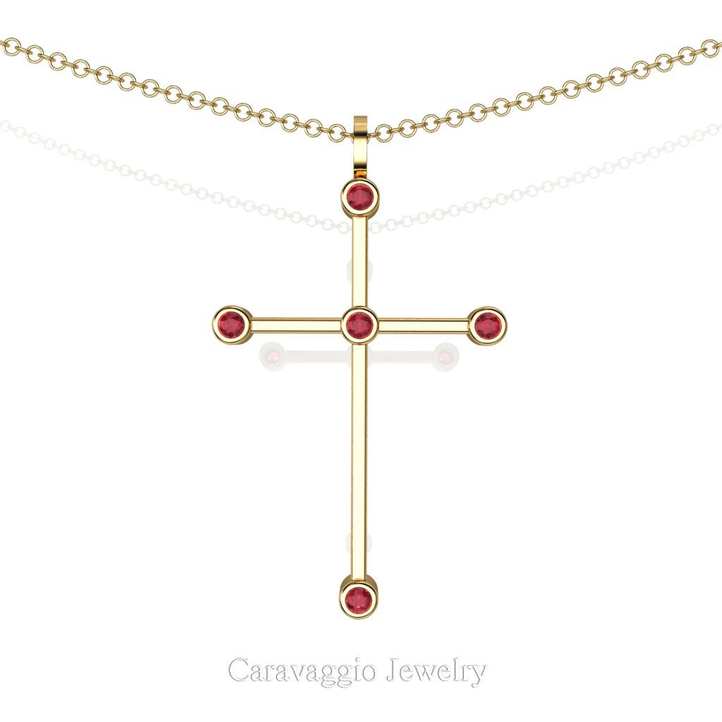 Exclusive 💎 caravaggiojewelry.com/?p=386647 Art Masters Caravaggio 18K Yellow Gold 0.15 Ct Ruby Cross Pendant Necklace 16 Inch Chain C623-18KYGR at Caravaggio™ Jewelry