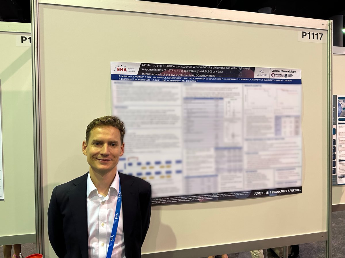 Michael Dickinson (@mike_dickinson1) on Twitter photo <a href="/AdrianMinson/">Adrian Minson</a> presented the preliminary results from our Aussie IIT of #glofitamab in combination with RCHP-Pola or RCHOP as first treatment in high risk younger patients with #DLBCL <a href="/EHA_Hematology/">European Hematology Association</a> #EHA2023 #lymsm Thanks to our sites and <a href="/PeterMacCC/">Peter Mac Cancer Centre</a> <a href="/Haem_pmcc_rmh/">Haematology Peter MacCallum CC & Royal Melbourne</a> <a href="/PeterMacRes/">Peter Mac Research</a> <a href="/AdrianMinson/">Adrian Minson</a> presented the preliminary results from our Aussie IIT of #glofitamab in combination with RCHP-Pola or RCHOP as first treatment in high risk younger patients with #DLBCL <a href="/EHA_Hematology/">European Hematology Association</a> #EHA2023 #lymsm Thanks to our sites and <a href="/PeterMacCC/">Peter Mac Cancer Centre</a> <a href="/Haem_pmcc_rmh/">Haematology Peter MacCallum CC & Royal Melbourne</a> <a href="/PeterMacRes/">Peter Mac Research</a>