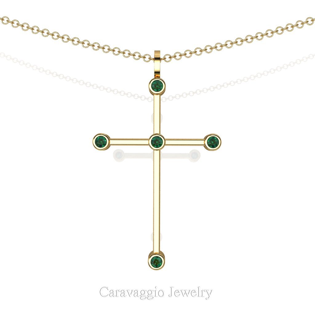 Exclusive 💎 caravaggiojewelry.com/?p=386704 Art Masters Caravaggio 18K Yellow Gold 0.15 Ct Emerald Cross Pendant Necklace 16 Inch Chain C623-18KYGEM at Caravaggio™ Jewelry