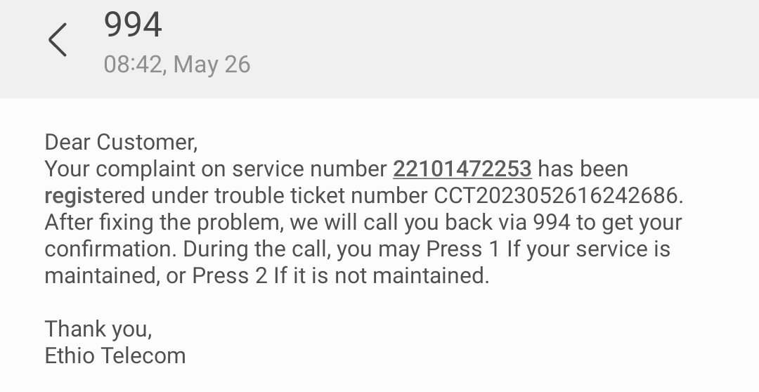 bamlew's tweet photo. @ethiotelecom has failed to fix a residential broadband internet service. Rather, it kept registering my compliant and telling me to wait. Back in the years, they used to have good customer care, but these days, they are just becoming a disappointment. #ethiotelecom https://t.co/5cvThm8skq