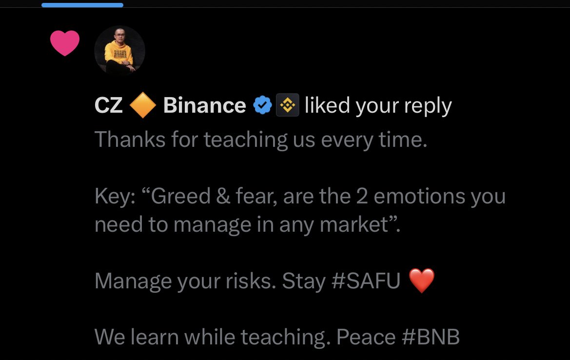 @cz_binance Thanks for the acknowledgement. 

Respect Sir, 🥰

Ignore the noise. In you we trust 🙌🫂