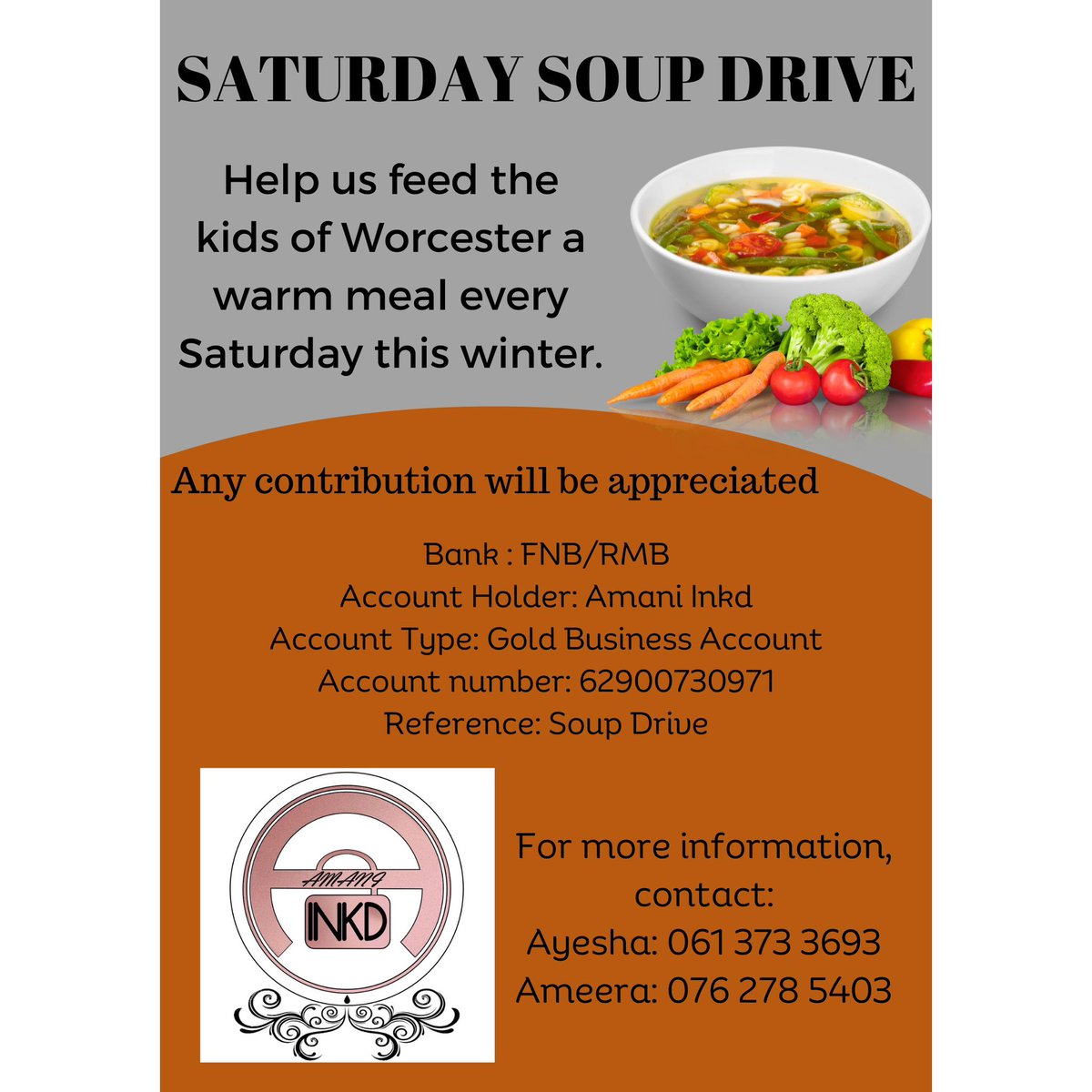 Help us feed hungry kids in the Western Cape! Contact Ayesha if you’d like to volunteer for distribution