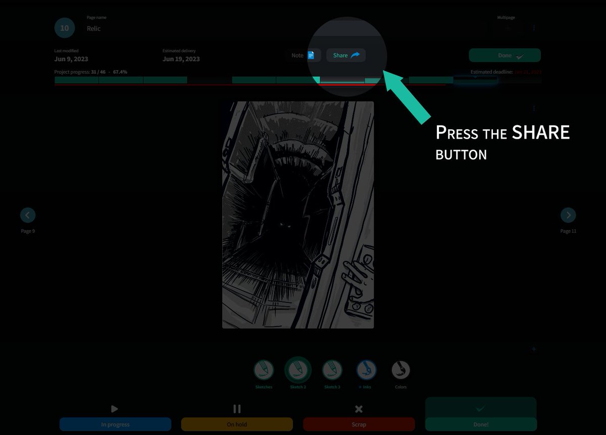 ComicsFlow's tweet photo. Here a reminder how to share a page, check it out! Press the SHARE button (on the page or from the menu)… [1-3] https://t.co/Jbq008ah5F