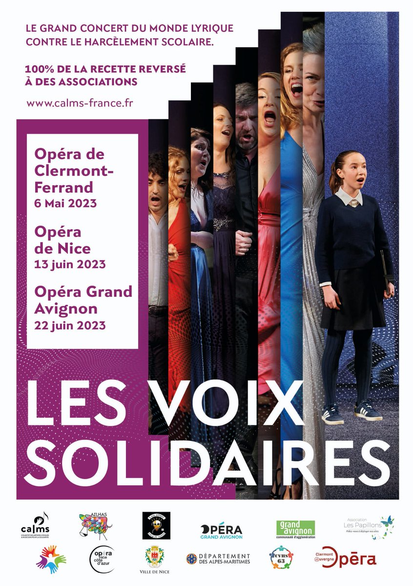 Les Voix Solidaires donnent de la voix  le 13 juin à <a href="/Operadenice/">Opéra de Nice</a>. La recette sera intégralement reversée à deux associations des Alpes-maritimes qui luttent contre le harcèlement scolaire : <a href="/lespapillons06/">Association les papillons (06)</a> et Génér'action solidaire. 
Réservations : helloasso.com/associations/l…