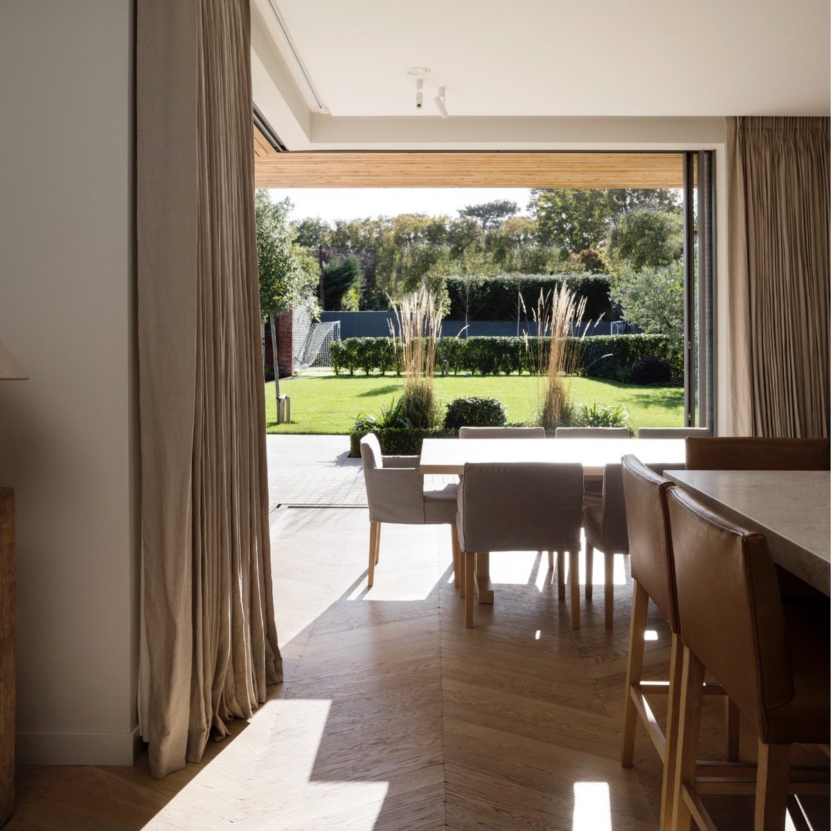 Open to see these beautiful slimline corner doors slide into the wall to seamlessly connect to the outside. Renovation &amp; extension of Protected Structure Dublin 6. To see more of this project go to our website mcnultysmyth.com #dublin #irisharchitecture