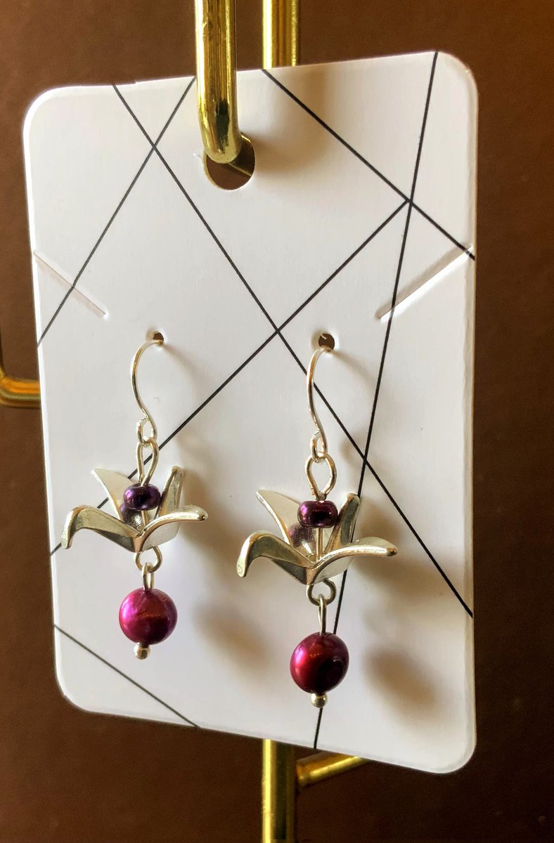 Origami crane bird earrings. 
With fresh water pearls. 
#origamijewellery  #cranebirdjewellery #earrings  #folksyseller  #folksyshop