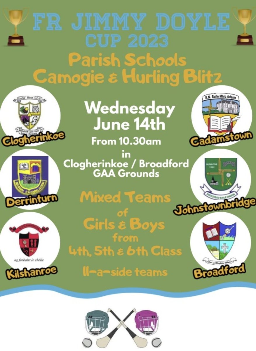 The annual  Fr Jimmy Doyle school blitz takes place this Wednesday. It will be a great day to see all the schools in action thanks to @CLCreditUnion for sponsorship of the event .@ConlethSt @LiffeyChamp @KildareNatSport