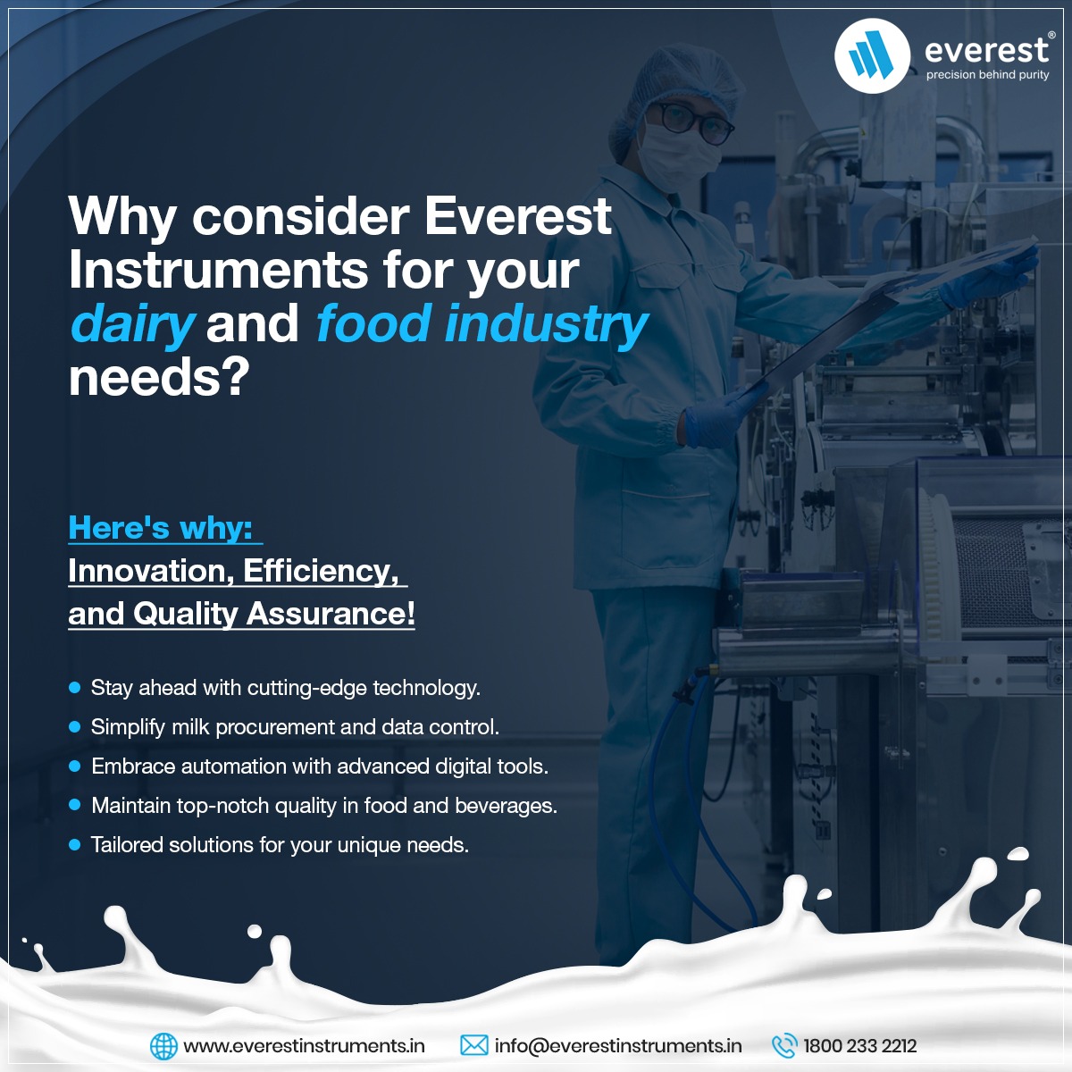 Discover a new era of excellence and elevate your operations to new heights with Everest Instruments.

Contact us today to know more: bit.ly/3iBKJax

#EverestInstruments #DairyIndustry #FoodIndustry #DairyTechnology #FoodTechnology