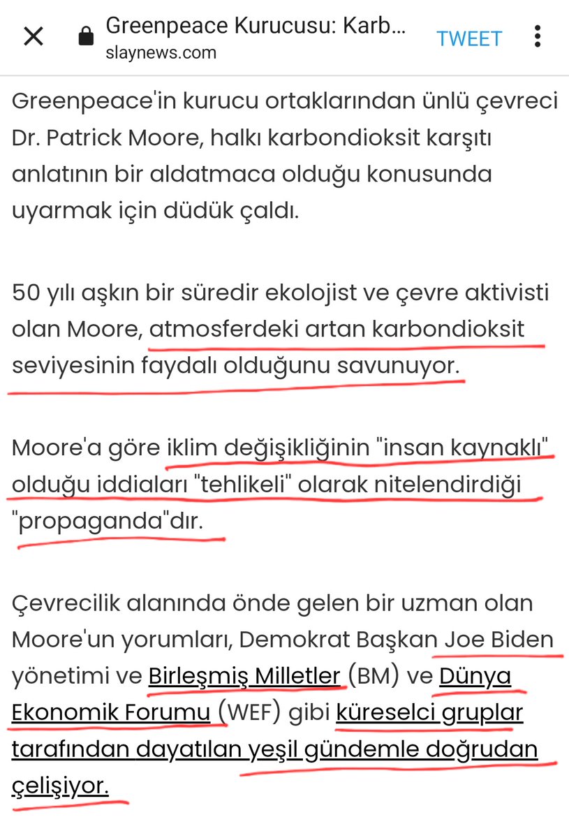 Greenpeace Kurucusu Dr. Patrick Moore: Karbondioksit karşıtı gündem bir aldatmacadır.

Çevreci olan Moore; ABD Başkan Joe Biden, Birleşmiş Milletler ve Dünya Ekonomik Forumu gibi küreselci gruplar tarafından dayatılan yeşil gündem yani karbon salınımı bir yalandır diyor.