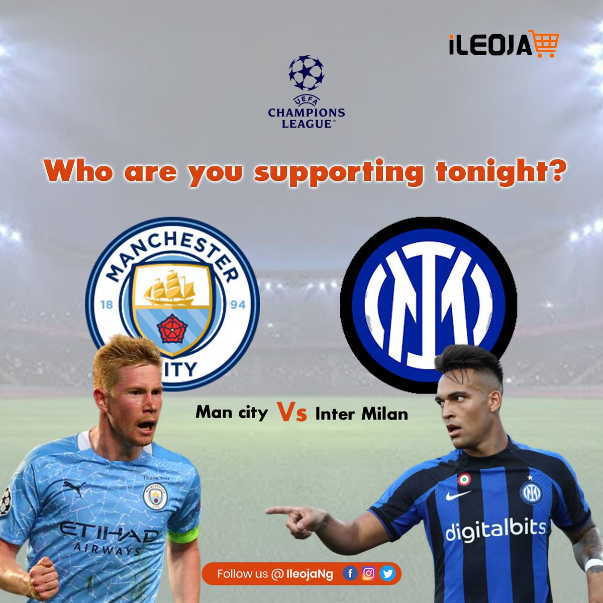 It's the champions league final tonight! ⚽⚽⚽ 

Manchester City Vs Inter Milan

Which team are you supporting to win? 

Let's know in the comments! 😊 

#championsleague #championsleaguefinal #mancity #intermilan #footballweekend #businessowner #smallbizowner #triviasaturday