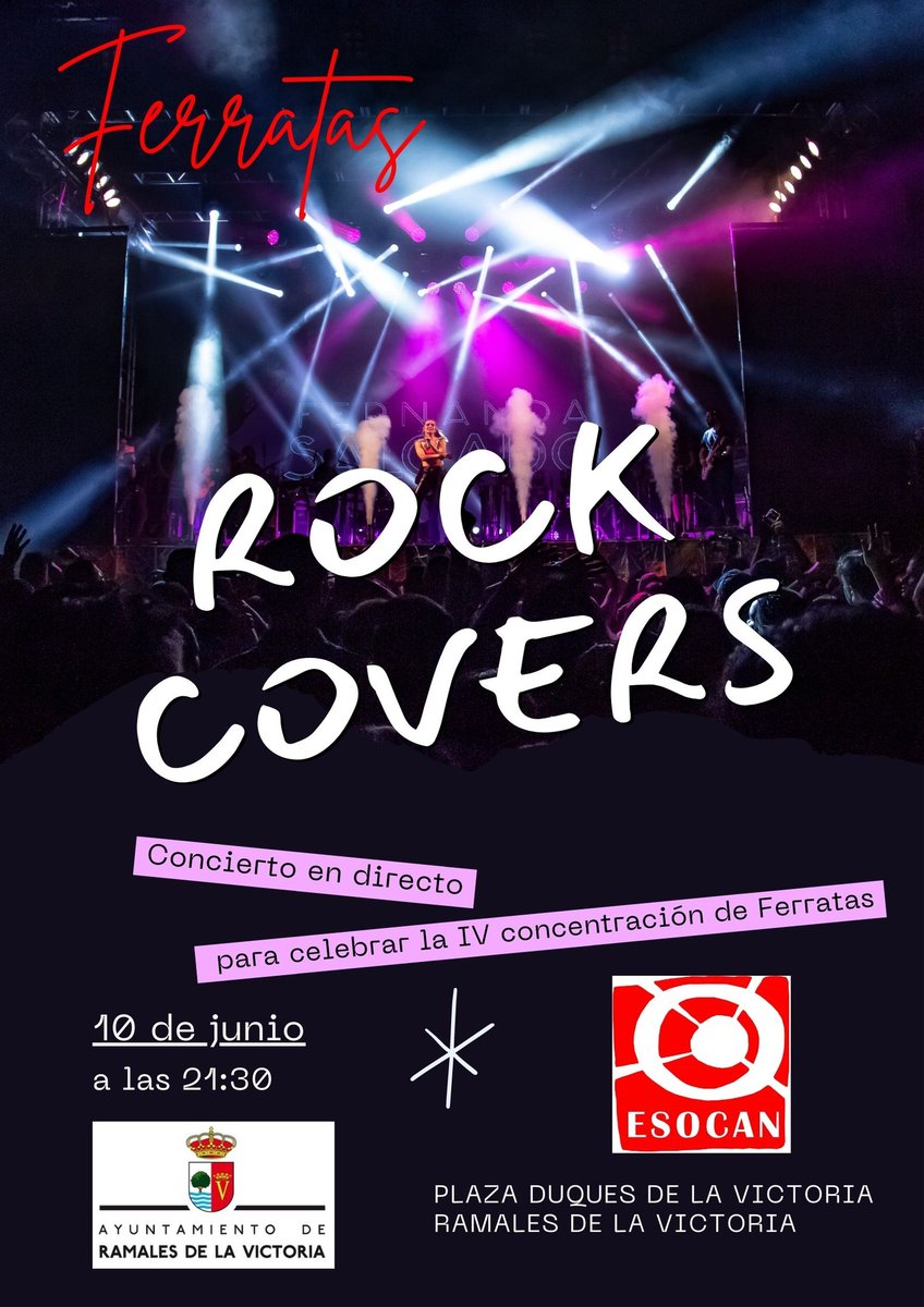 RamalesInforma's tweet image. 🎶 CONCIERTO ROCK
A cargo del grupo #RockCovers con motivo de la
IV Concentración de Ferratas

📅 sábado 10 de junio 2023
📍 Plaza Duques de la Victoria a las 21:30
Organiza Escuela de Espeleología, Media Montaña y Barrancos

#Ramales #RamalesdelaVictoria #Deporte y #Cultura