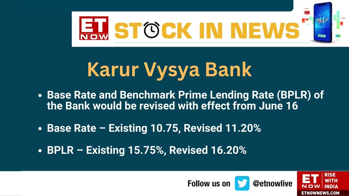 ET NOW On Twitter Stocks To Watch Karur Vysya Bank Revises Base et-now-on-twitter-stocks-to-watch-karur-vysya-bank-revises-base