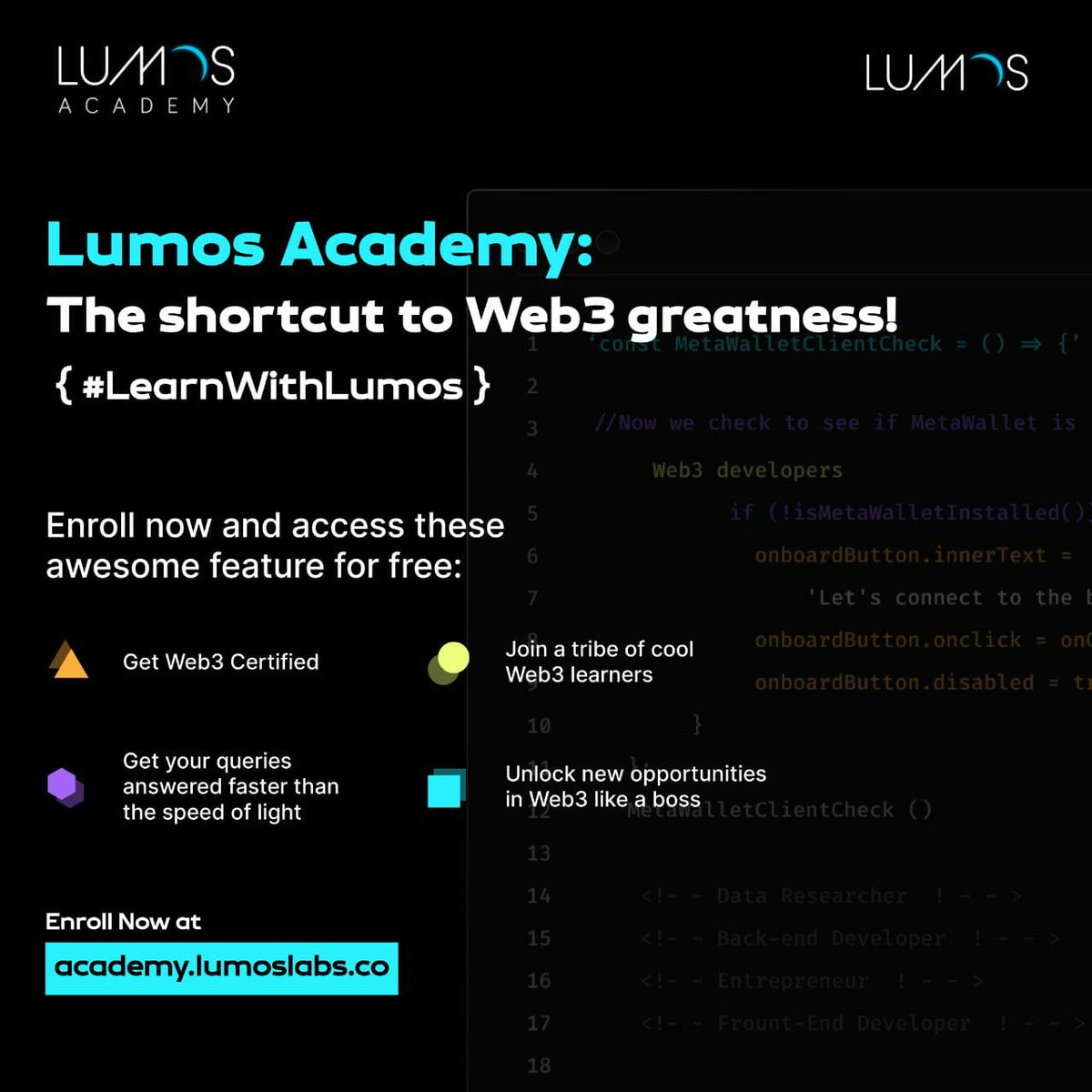 skfhyd's tweet photo. Attention, tech-savvy friends! 📱💫 

We have some incredible news to share with you! @lumoslabsHQ has officially launched, and it's time to unleash the power of Web3 together! 🚀🌐

Get ready to shine bright with Lumos Academy! 

Sign up here : https://t.co/S9LC0hKkSE https://t.co/2QM895pcWk