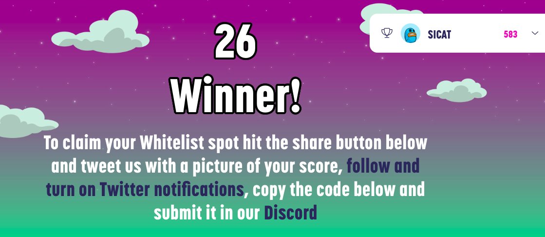 I just confirmed my free token airdrop giveaway for the <a href="/kaijulegendsNFT/">Kaiju Legends</a> launch, play the whitelist game below and score over 25 to unlock a unique whitelisting code!

Game link - fartgame.kaijulegends.io