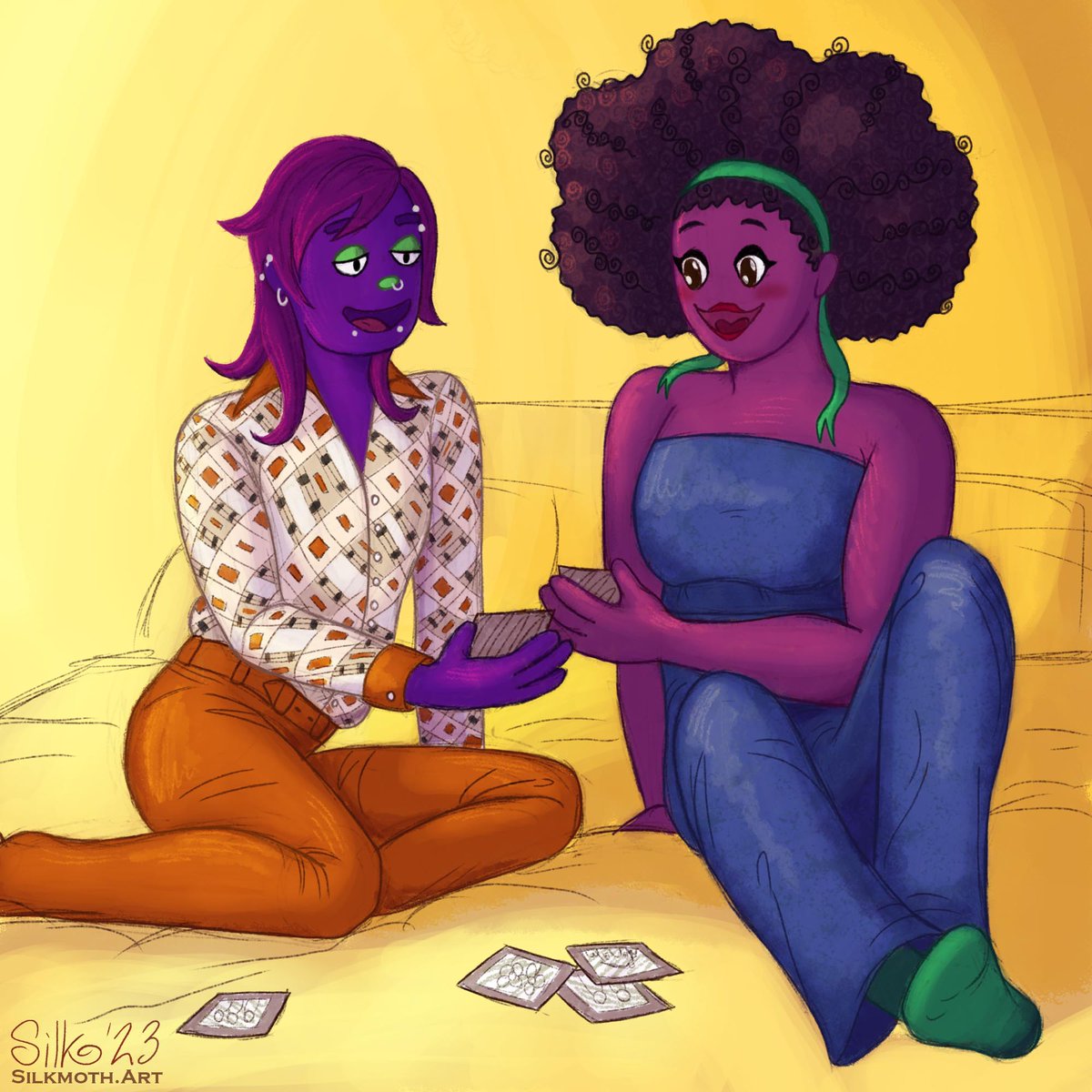 Commisson for my friend Hyper. On the left is Percy (Hyper's WH OC) and on the right is Cam (who belongs to Resident Void Cosplays on Tiktok)!

#welcomehome #welcomehomepuppetshow #welcomehomefanart #welcomehomeoc #originalcharacter #digitaldrawing #digitalart