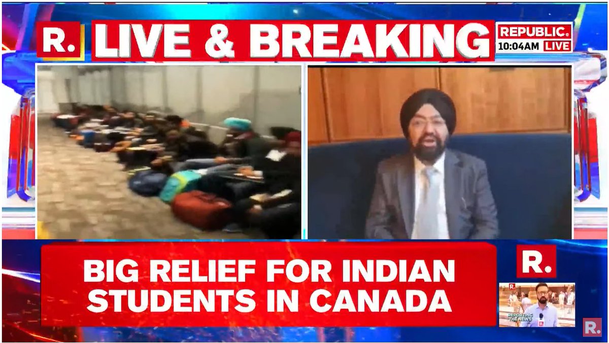 republic's tweet photo. #BREAKING | Big relief for Indian students in Canada as Canadian government decides to hold the deportation of Indian students.

#CanadianStudent #Canada #IndianStudents 

https://t.co/6CjsNJ9CEq https://t.co/85c8sVBY5V
