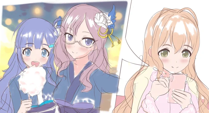 らくがき  よまつり楽しんできてね。 #浅利七海 #八神マキノ #西園寺琴歌
