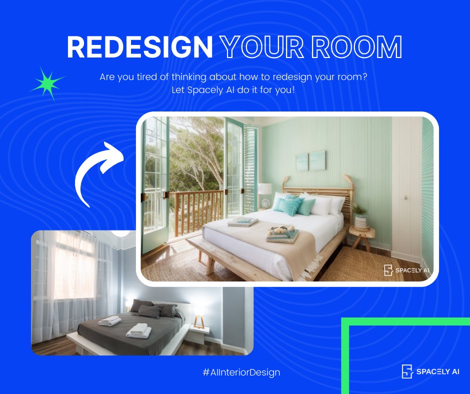 spacelyai's tweet image. Are you tired of thinking about how to redesign your room? Let Spacely AI do it for you!

 #AIInteriorDesign #aiproduct #roomdesign