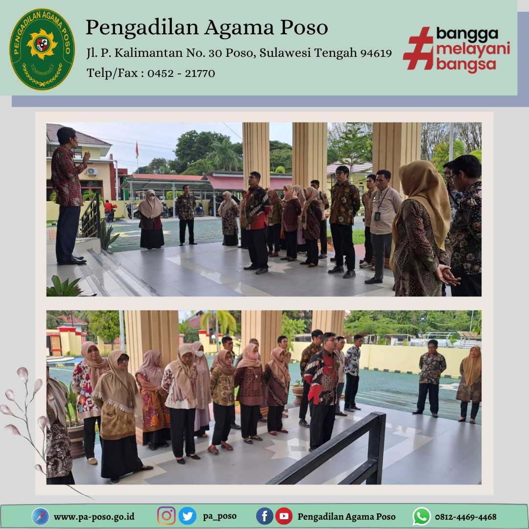 pa_poso's tweet photo. Jum'at (9/6)
Apel Sore dipimpin oleh Ketua Pengadilan Agama Poso Faiz, S.HI., M.H. yang diikuti oleh Pimpinan, Hakim dan seluruh Pegawai Pengadilan Agama Poso.
#apelsore https://t.co/REbd7CSywF